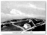 1913 - Dal castello l'hotel Pineta fra via del Littorale e via Marconi. A dx via Roma e le ville su via Martelli. A sinistra il nuovo Miramare. Di fronte una piccola cascina.