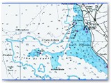 Riquadro delle secche di Vada sulla carta dell'Istituto Idrografico della Marina con l'aggiunta dei toponimi dei pescatori locali